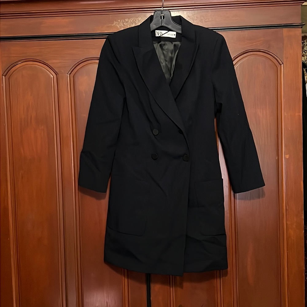 Zara BNWOT Bloggers Favorite Double Breasted Blazer Dress Navy Blue Small